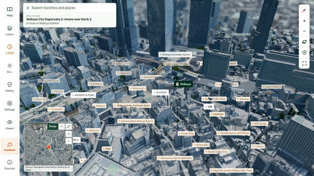 In English and Japanese in the 3D map