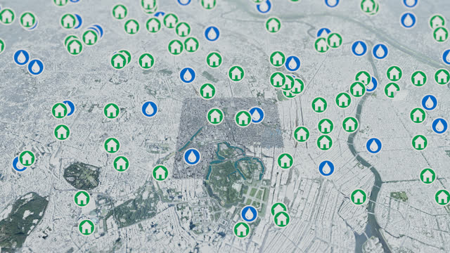 Water points and shelters in the 3D map