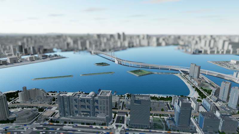 Odaiba & Rainbow Bridge in the 3D map (Day)