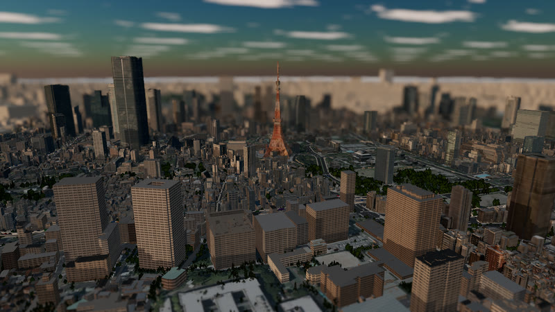 Tokyo Tower in the 3D map (Dusk)